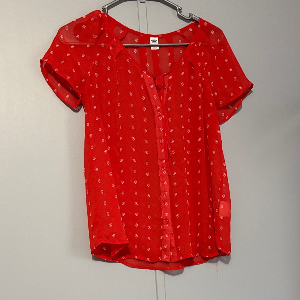 Old Navy Red Floral Short Sleeve Blouse